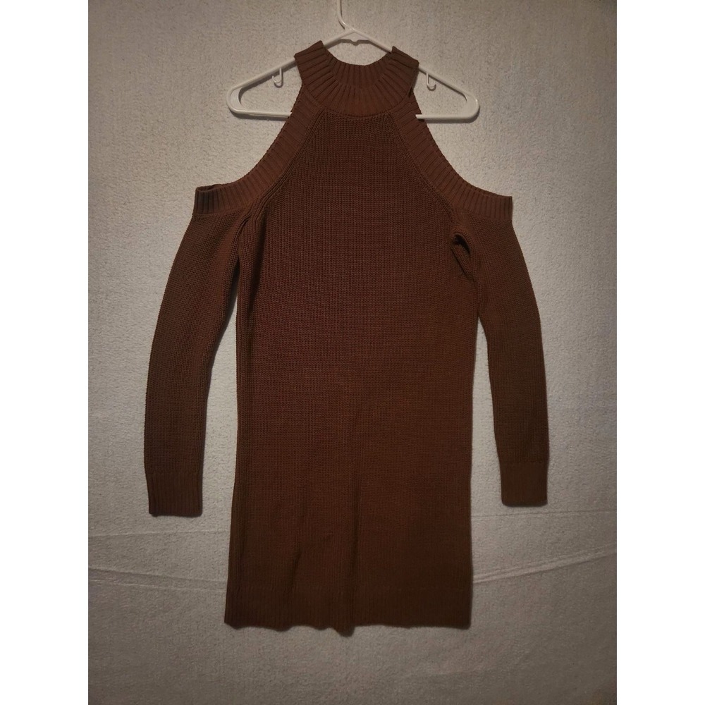 Abercrombie Fitch Womens Sweater Dress Large Brown Cold Shoulder